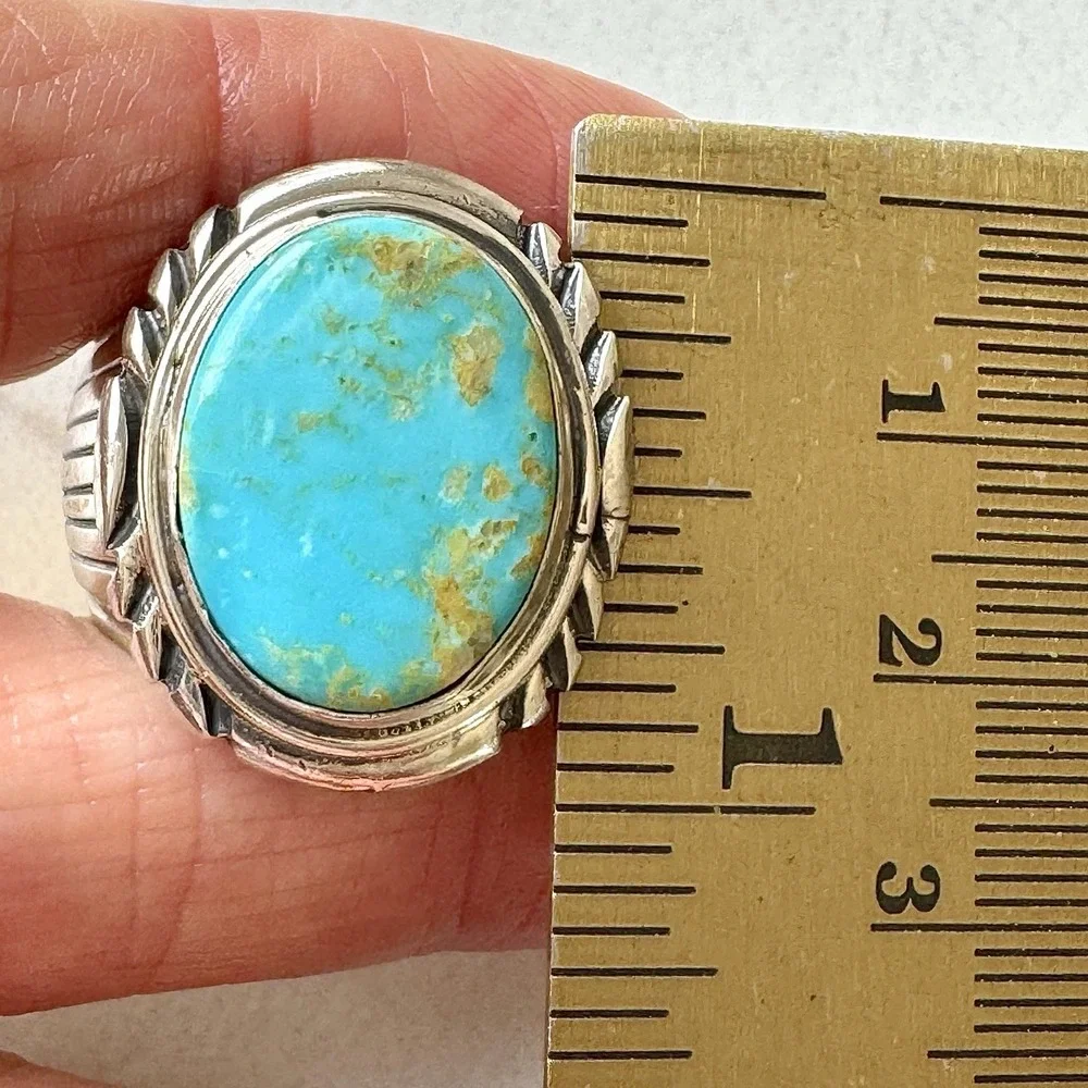 Navajo Mens Turquoise Ring Sz 12 Stamped Signed Denetdale Fans‎ Sterling Native